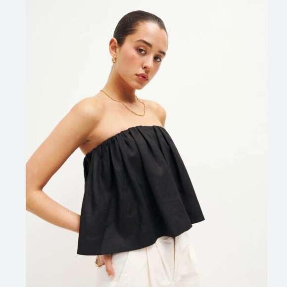 Reformation Carina Linen Top In Black - Picture 1 of 3